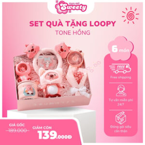 Set quà tặng LOOPY Hải Ly tone hồng siu iu