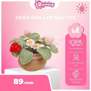 Chậu hoa len dâu tây xinh xăn