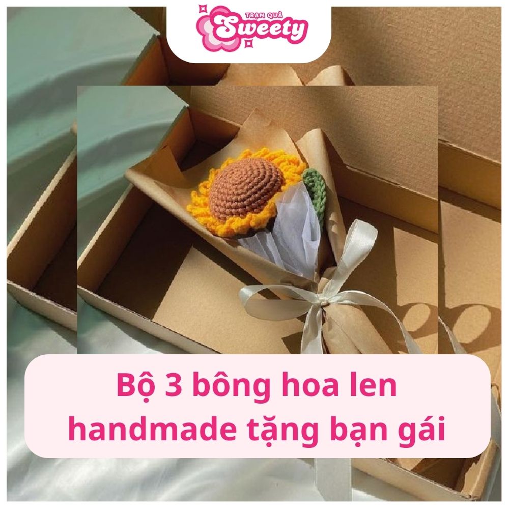 Bộ 3 bông hoa len handmade tặng bạn gái